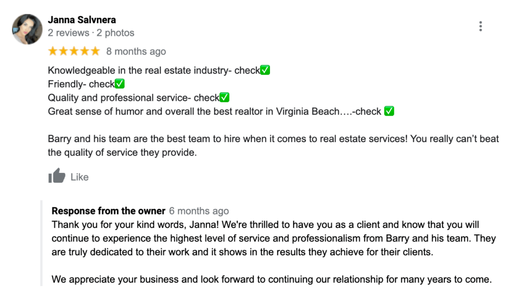 Real Estate Agent Google Business Reviews